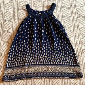 Sleeveless Flowy Sundress Navy Blue Tan Size Small